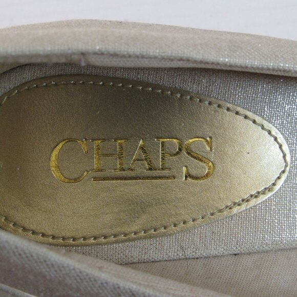 Chaps Metallic Gold Peep Toe Slip On Wedge Espadrilles Dakoda Sandals Size 6B - Picture 6 of 10
